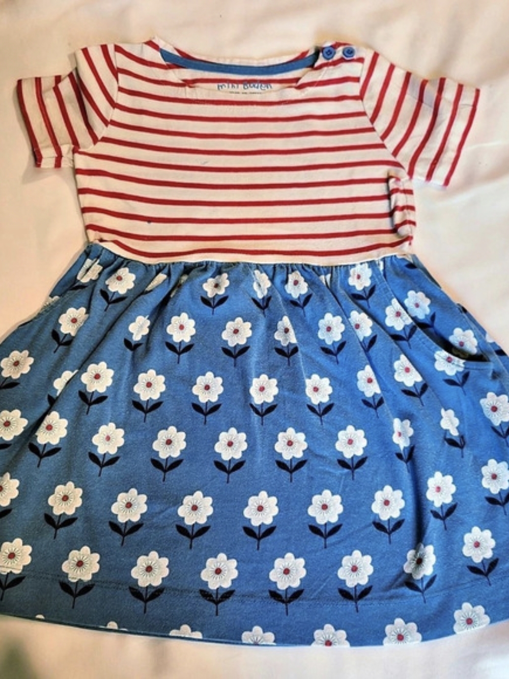 mini Boden Red Stripe and Blue Floral Jersey Dress Girls 3-4Y